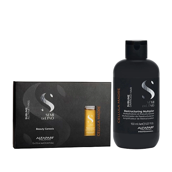 Pachet regenerare si restructurare alfaparf milano semi di lino - tratament 150ml, elixir 12x13ml