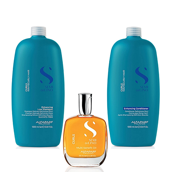 Pachet pentru par cret sau ondulat semi di lino curls-sampon 1000ml, balsam 1000ml, ulei 100ml