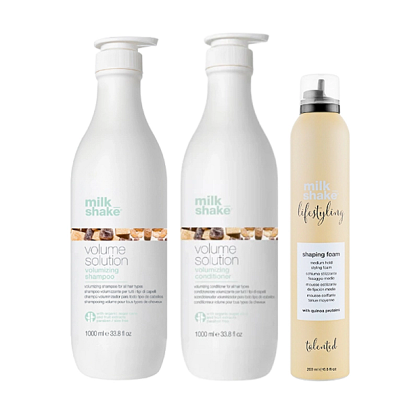 Pachet pentru volum volume solution - sampon 1000ml, balsam 1000ml, spuma shaping foam 200 ml