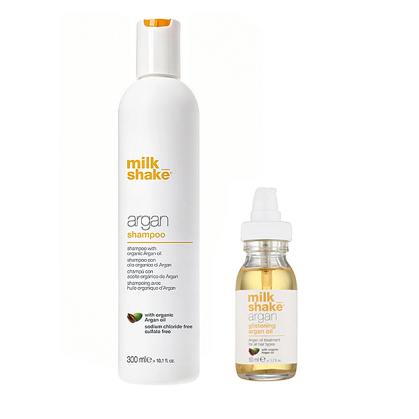 Pachet pentru toate tipurile de par cu argan - sampon 300 ml, ulei glistening 50 ml