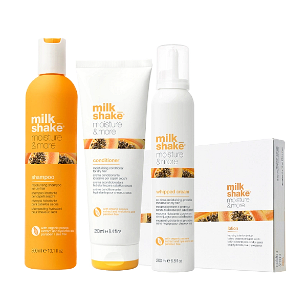 Pachet par uscat moisture & more - sampon 300 ml, balsam 250 ml, spuma 200 ml, fiole 6x12 ml