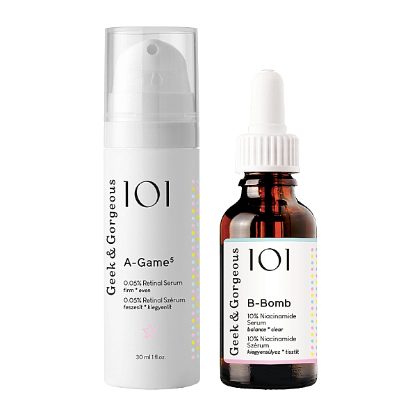 Duo pentru imbunatatirea aspectului pielii, ser cu niacinamide 30ml si ser cu retinal 30ml