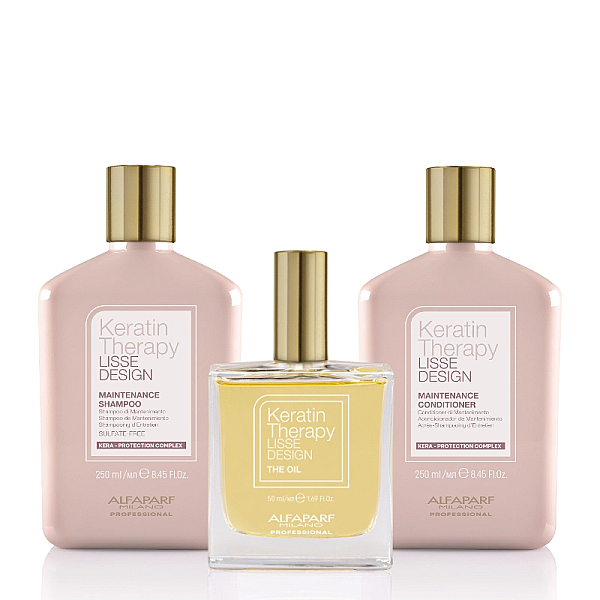 Pachet intretinere cu keratina sampon 250ml, balsam 250ml, ulei 50ml keratin therapy