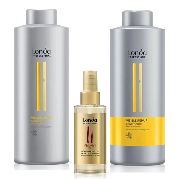 Pachet pentru par degradat londa visible repair - sampon 1000ml, balsam 1000ml, ulei hidratare 100ml