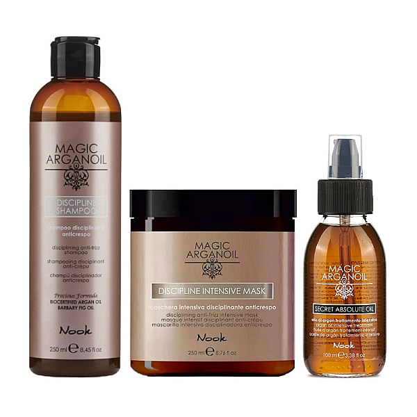 Pachet mic netezire, hidratare magic argan oil discipline, sampon 250 ml, ulei 100 ml, masca 250 ml 