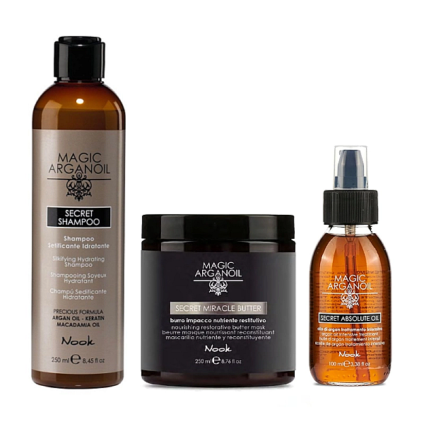 Pachet nutritiv complet secret, sampon 250 ml, miracle butter 250 ml, ulei de argan 100 ml 