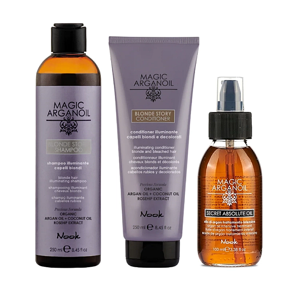 Pachet neutralizare si hidratare blonde story - sampon 250ml, balsam 250ml, ulei de argan 100ml 
