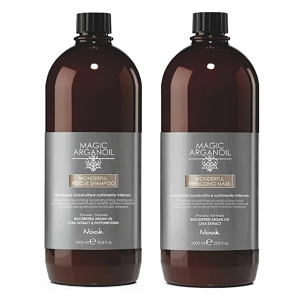 Pachet mare restructurare magic argan oil wonderful sampon 1000 ml, masca 1000 ml 