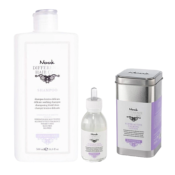 Pachet pentru calmarea scalpului iritat difference leniderm - sampon 500ml, lotiune 125ml 