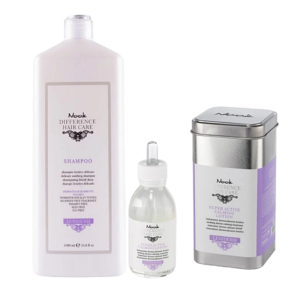 Pachet pentru calmarea scalpului iritat difference leniderm - sampon 1000ml, lotiune 125ml
