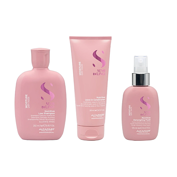 Pachet hidratant pentru par uscat semi di lino moisture - sampon 250ml, balsam 200ml, fluid 125ml
