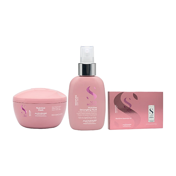 Pachet tratament hidratare intensa semi di lino moisture - masca 200ml, essential oil, fluid 125ml