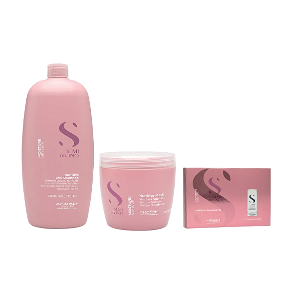 Pachet hidratant pentru par uscat semi di lino - sampon 1000ml, masca 500ml, tratament essential oil