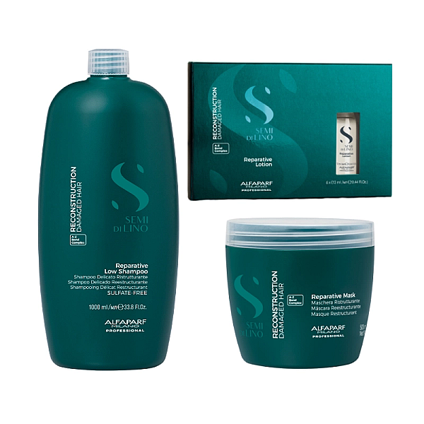 Pachet reparator pentru par deteriorat semi di lino - sampon 1000ml, masca 500ml, lotiune tratament