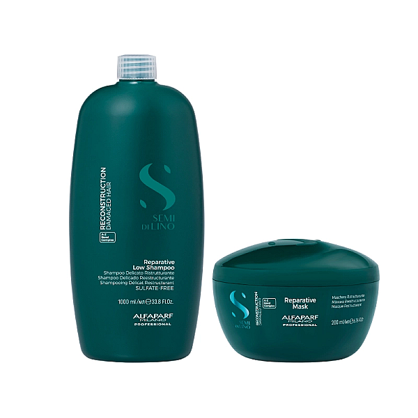 Pachet reparator pentru par deteriorat semi di lino - sampon 1000ml , masca 200ml