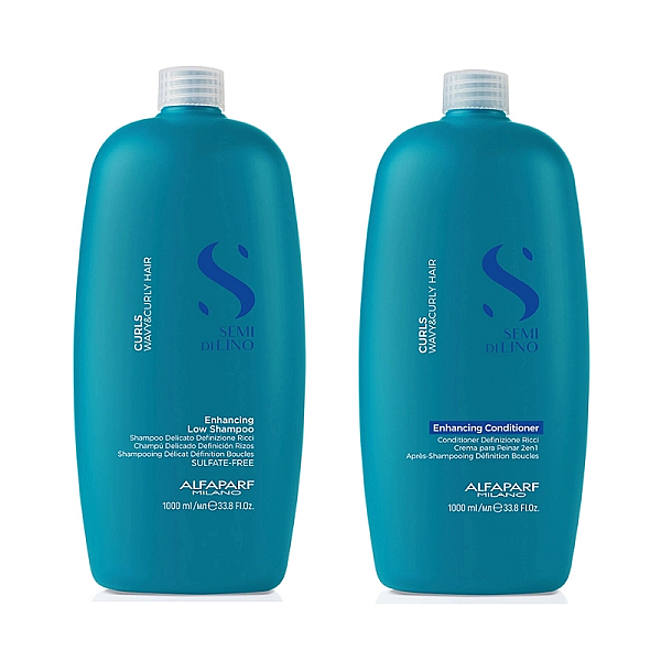 Pachet pentru par cret sau ondulat semi di lino curls enhancing sampon 1000ml, balsam 1000ml