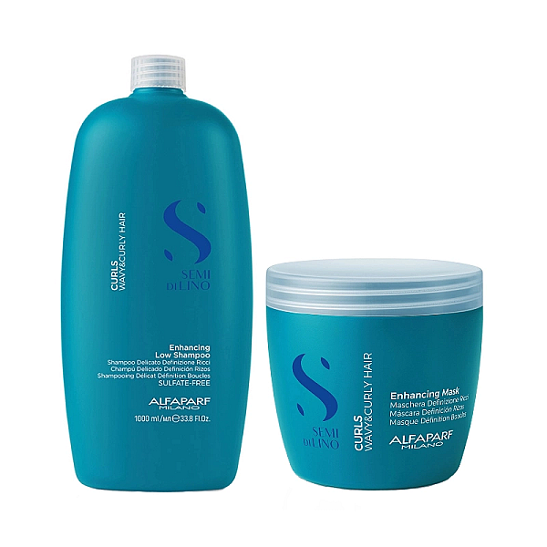 Pachet pentru par cret sau ondulat semi di lino curls enhancing - sampon 1000ml, masca 500ml