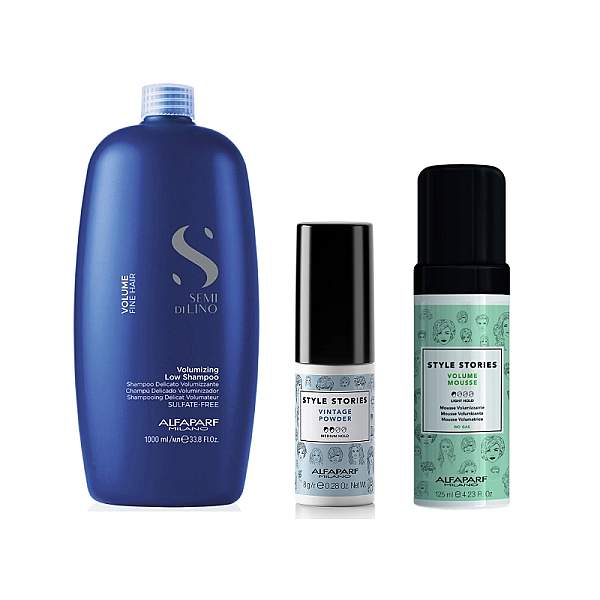 Pachet pentru volum semi di lino volumizing - sampon 1000ml, volume mousse 125ml, vintage powder 8g
