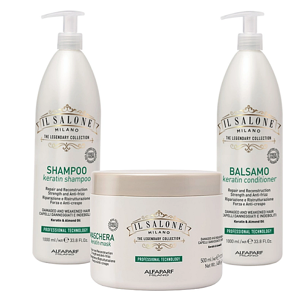 Pachet pentru par deteriorat il salone keratin - sampon 1000ml, balsam 1000ml, masca 500ml