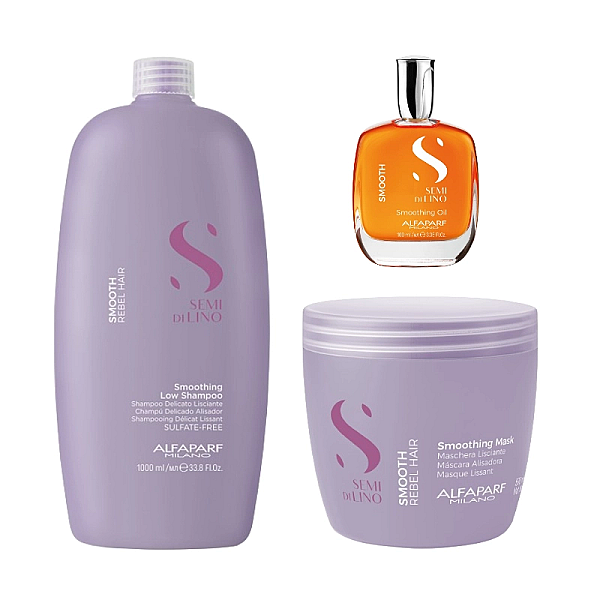 Pachet pentru netezire smoothing semi di lino - sampon 1000ml, masca 500ml, ulei 100ml