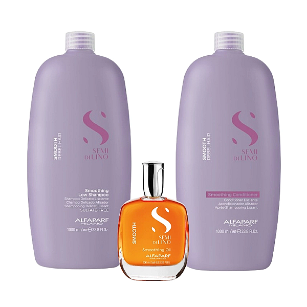 Pachet pentru netezire smoothing semi di lino - sampon 1000ml, balsam 1000ml, ulei 100ml