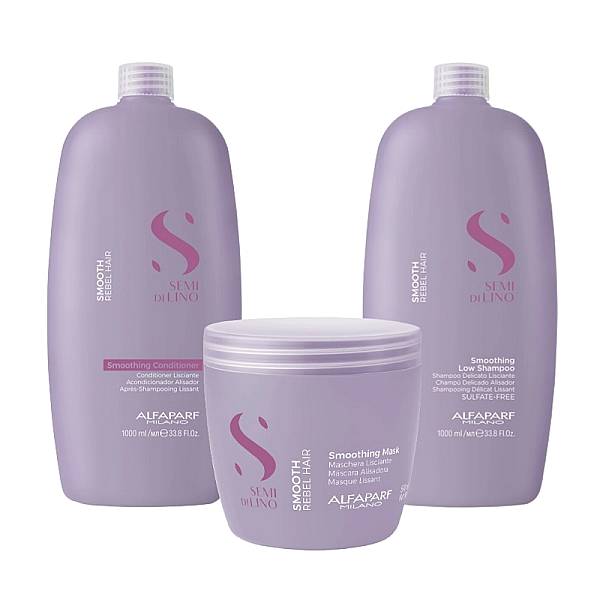 Pachet pentru netezire smoothing semi di lino - sampon 1000ml, balsam 1000ml, masca 500ml