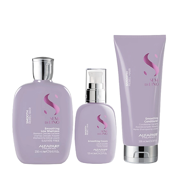 Pachet pentru netezire smoothing semi di lino - sampon 250ml, balsam 200ml, tratament 125ml