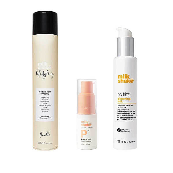 Pachet styling - pudra powder pop 5g, crema glistening milk 125ml, fixativ lacca medium 500ml
