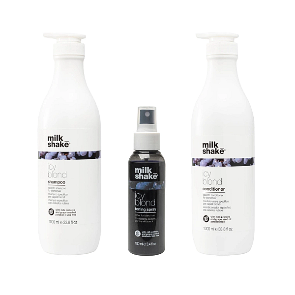 Pachet pentru par blond icy blond - sampon 1000ml, balsam 1000ml, spray toning icy 100ml