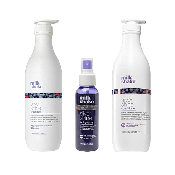 Pachet pentru par blond silver shine- sampon 1000ml, balsam 1000ml, spray silver shine 100ml