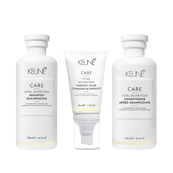 Pachet par uscat care vital nutrition - sampon 300ml, balsam 250ml, ser porosity filler 50ml