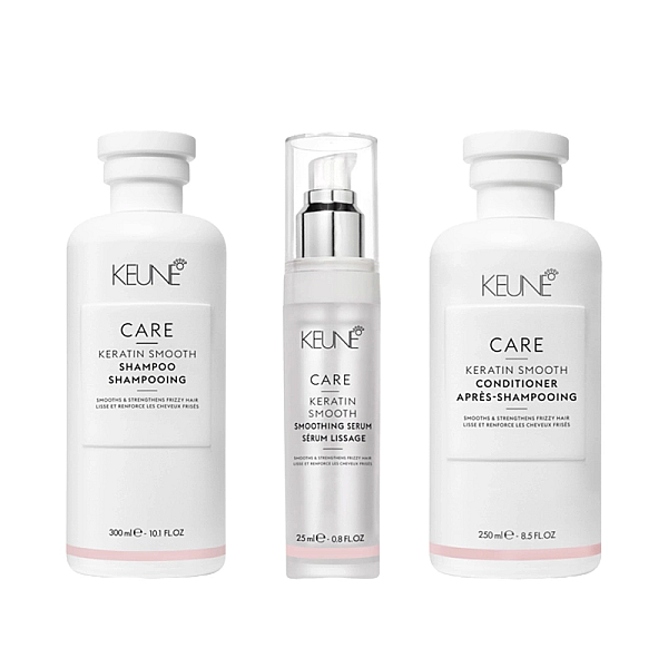 Pachet pentru netezire care keratin smooth - sampon 300ml, balsam 250ml, ser 25ml