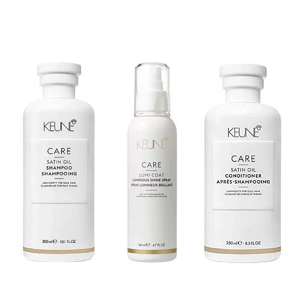 Pachet stralucire par uscat care satin oil - sampon 300ml, balsam 250ml, spray lumi coat 140ml