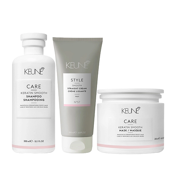 Pachet pentru netezire keratin smooth - sampon 300ml, masca 200ml, crema anti frizz straight 200ml
