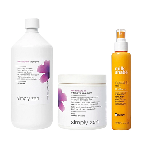Pachet par deteriorat restructure in - sampon 1000ml, masca 500ml, incredible milk 150ml