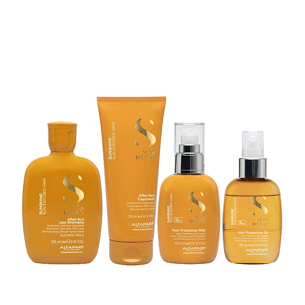 Pachet pentru parul expus la soare semi di lino- sampon 250ml, balsam 200ml, fluid 125ml, ulei 125ml