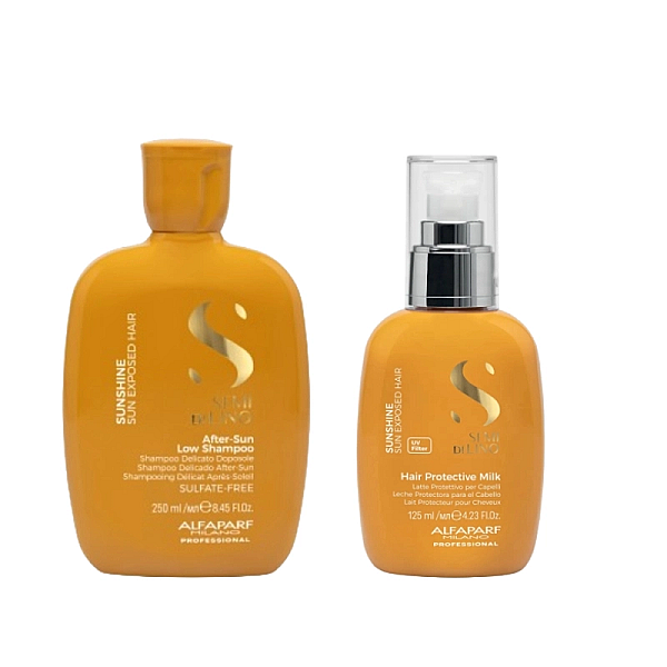 Pachet pentru parul expus la soare semi di lino sunshine - sampon 250ml, fluid leave-in 125ml