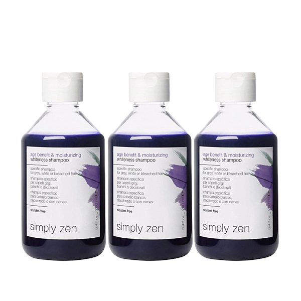 Pachet 3 x sampon pentru parul alb, gri sau decolorat age benefit & moisturizing whiteness 250ml