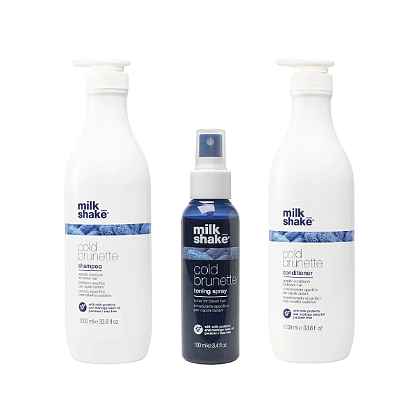 Pachet pentru par vopsit cold brunette - sampon 1000ml, balsam 1000ml, spray toning 100ml