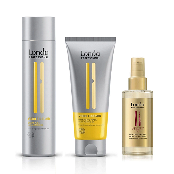 Pachet pentru par degradat londa visible repair -sampon 250ml, masca 200ml, ulei 100ml