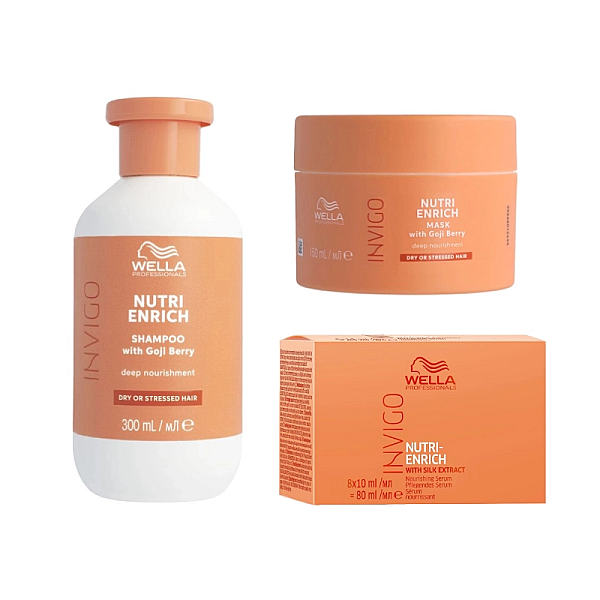 Pachet nutritiv pentru par uscat nutri enrich - sampon 300ml, masca 150ml, fiole 8x10ml