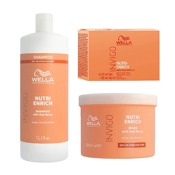 Pachet nutritiv pentru par uscat nutri enrich - sampon 1000ml, masca 500ml, fiole 8x10ml