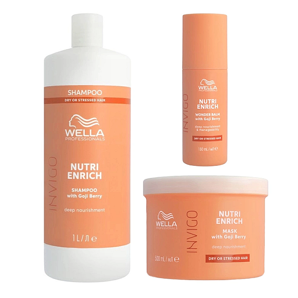 Pachet nutritiv pentru par uscat nutri enrich - sampon 1000ml, masca 500ml, balsam wonder 150ml