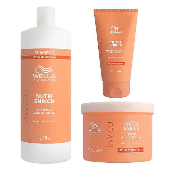 Pachet nutritiv pentru par uscat nutri enrich - sampon 1000ml, masca 500ml, crema anti-frizz 150ml