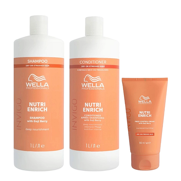 Pachet nutritiv pentru par uscat nutri enrich - sampon 1000ml, balsam 1000ml, crema anti-frizz 150ml