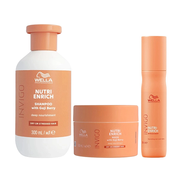 Pachet nutritiv pentru par uscat nutri enrich - sampon 300ml, masca 150ml, spray anti-static 150ml