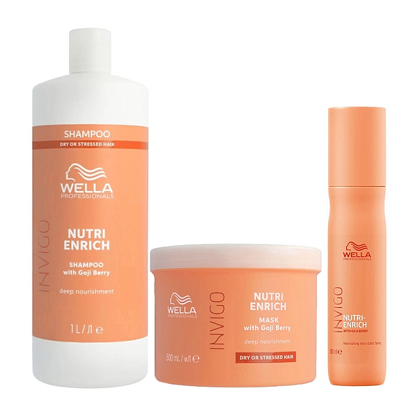 Pachet nutritiv pentru par uscat nutri enrich - sampon 1000ml, masca 500ml, spray anti-static 150ml