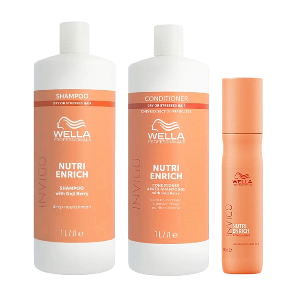 Pachet nutritiv pentru par uscat nutri enrich- sampon 1000ml, balsam 1000ml, spray anti-static 150ml
