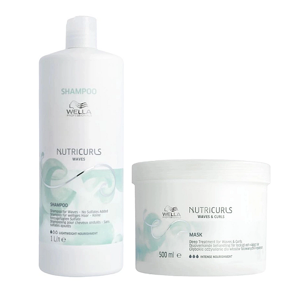 Pachet pentru par cret sau ondulat care nutricurls - sampon 1000ml, masca 500ml
