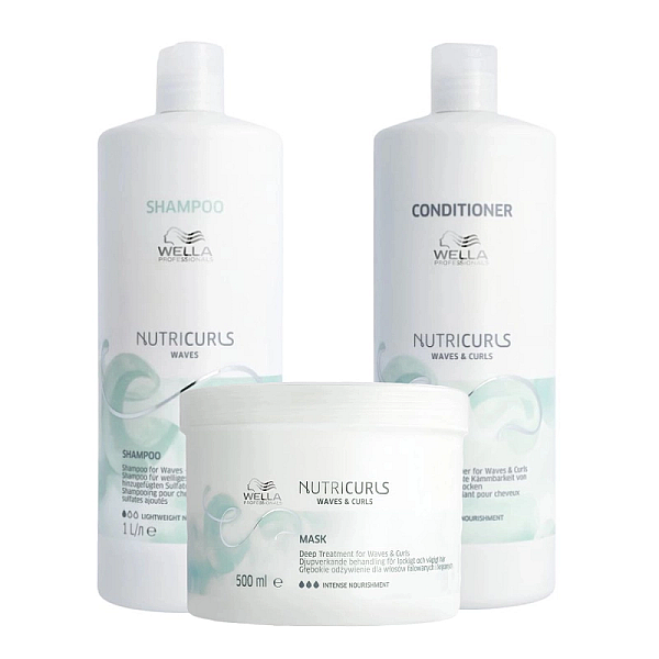 Pachet pentru par cret sau ondulat care nutricurls - sampon 1000ml, balsam 1000ml, masca 500ml